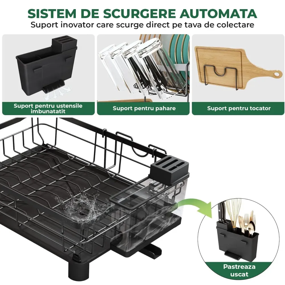 Scurgator Vase Etajat Elindor®, Suport Uscat Vesela Pentru Chiuveta, Uscator Ideal pentru Farfurii, Tacamuri, Capace, Tiga...