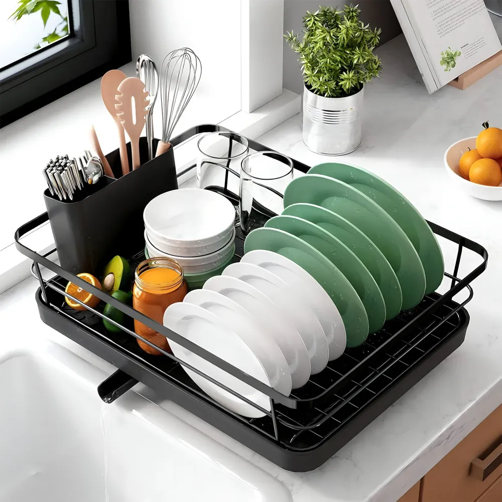 Scurgator Vase Extensibil Elindor®, Suport Uscat Vesela Pentru Chiuveta, Uscator Inox Incorporabil, Ideal pentru Farfurii,...