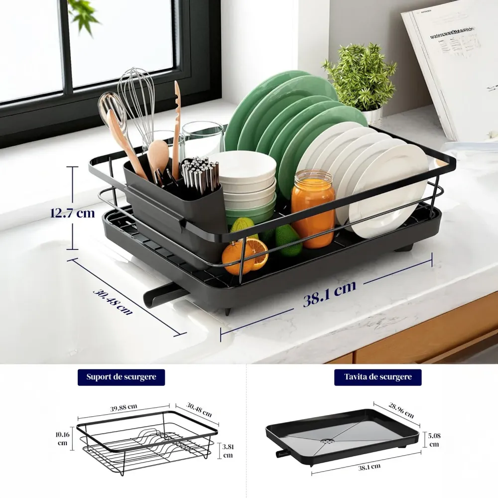 Scurgator Vase Extensibil Elindor®, Suport Uscat Vesela Pentru Chiuveta, Uscator Inox Incorporabil, Ideal pentru Farfurii,...