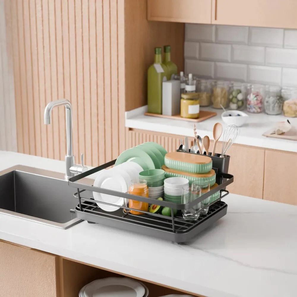 Scurgator Vase Extensibil Elindor®, Suport Uscat Vesela Pentru Chiuveta, Uscator Inox Incorporabil, Ideal pentru Farfurii,...
