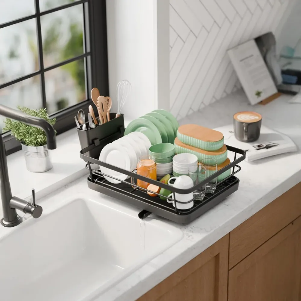 Scurgator Vase Extensibil Elindor®, Suport Uscat Vesela Pentru Chiuveta, Uscator Inox Incorporabil, Ideal pentru Farfurii,...