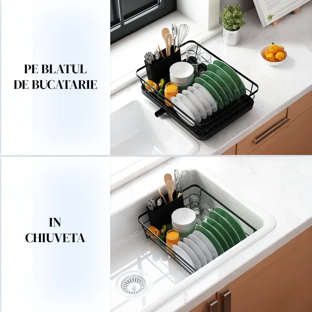 Scurgator Vase Extensibil Elindor®, Suport Uscat Vesela Pentru Chiuveta, Uscator Inox Incorporabil, Ideal pentru Farfurii,...