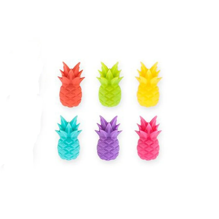 Set 6 Accesorii pentru Pahare, Vivimall, pentru Petreceri/Cocktailuri, din Silicon, Model Ananas, Multicolor