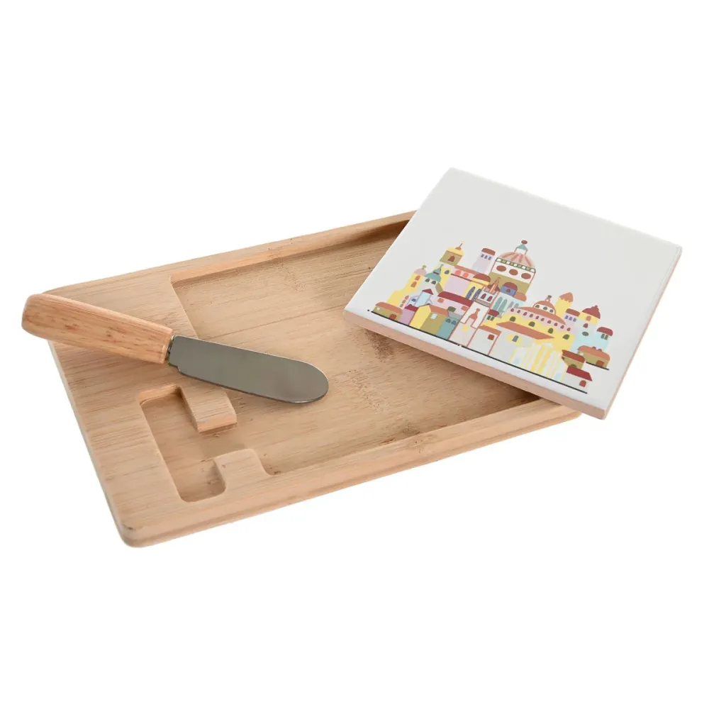 Set de Aperitiv DKD Home Decor 21,5 x 11,8 x 1,5 cm Natural Roșu Multicolor Gresie Casă Cottage