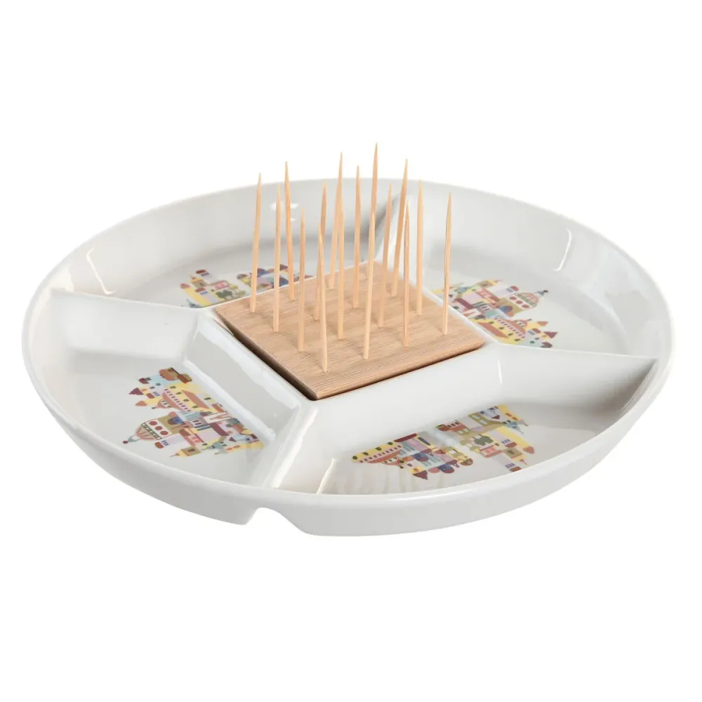 Set de Aperitiv DKD Home Decor 23,5 x 23,5 x 7 cm Natural Roșu Multicolor Gresie Cottage Case