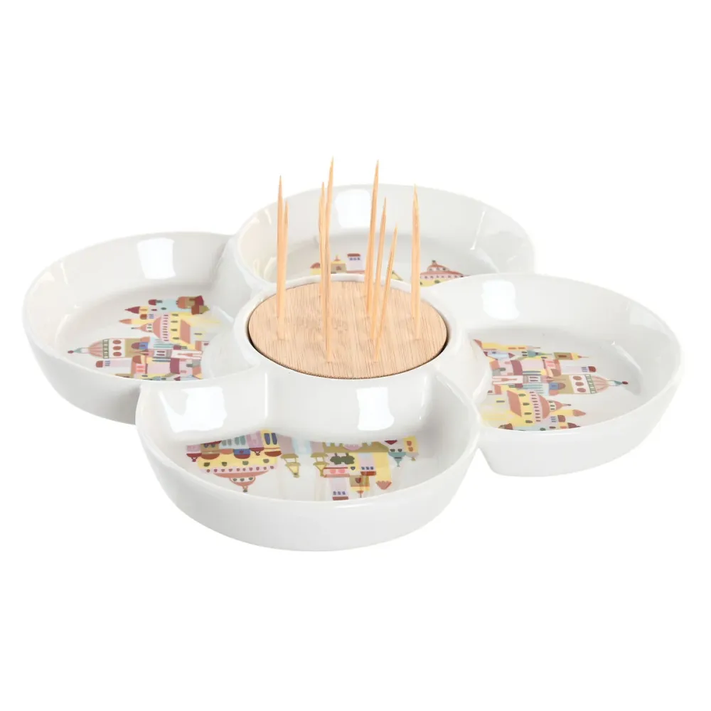 Set de Aperitiv DKD Home Decor Natural Roșu Multicolor Gresie 22 x 22 x 7 cm Cottage Case