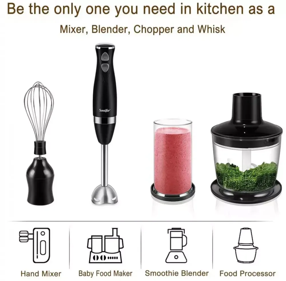 Set Blender 3 1 Sonifer SF-8044 cu putere 500W, Mixer vertical, functie Turbo, Multifunctional, alb