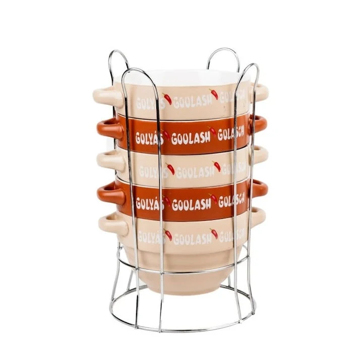 Set 4 boluri bucatarie pentru Gulas cu suport, ceramica, 0.75 L, 14x9.5 cm