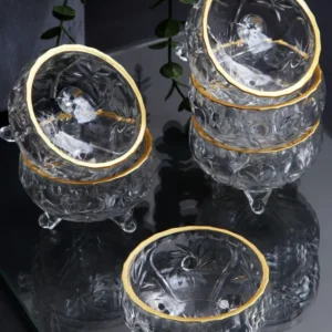Set Boluri 6 Piese, Transparent-Auriu, 100% Sticla, 175cc, İP-AHE6B