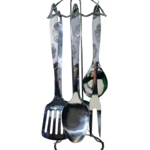 Set Bucatarie, 6 Ustensile cu Suport din Inox