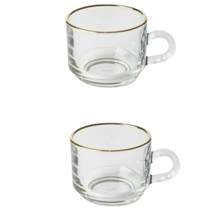 Set 2 cani 260 ml, sticla , Margine Aurie