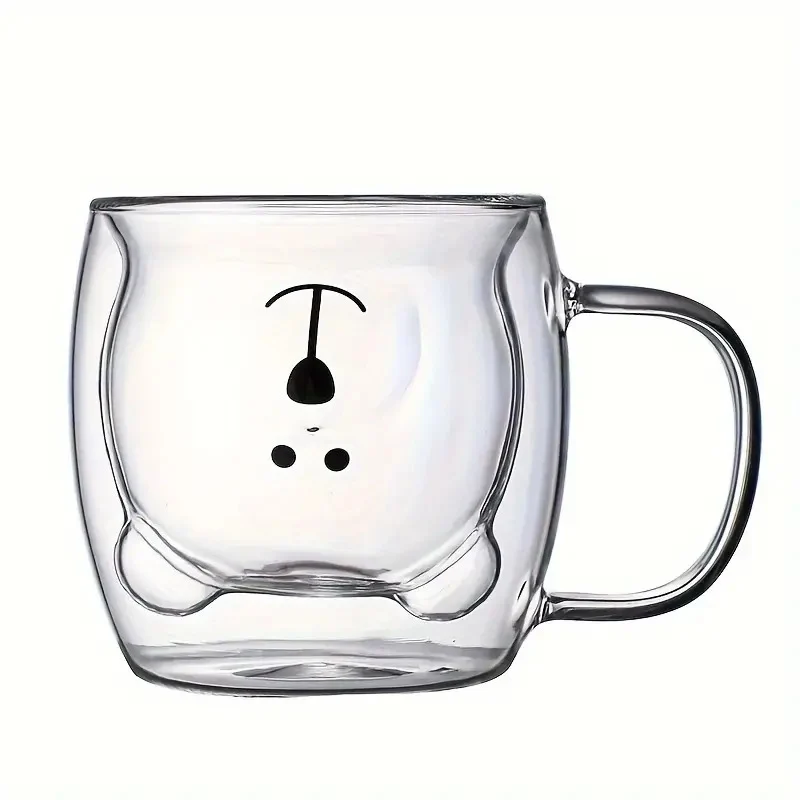 Set 6 cani de Cafea, Pereti Dubli, Sticla Termorezistenta, Model Ursulet, 260 ml