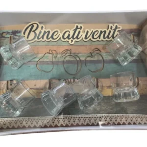 Set 6 Cescute 50 ml pentru Tuica pe Suport din Lemn suspendat, sticla