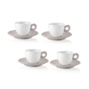 Set 4 cesti cu 4 farfurioare pentru espresso, 50 ml, gri, Everyday - GUZZINI
