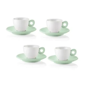 Set 4 cesti cu 4 farfurioare pentru espresso, 50 ml, verde, Everyday - GUZZINI