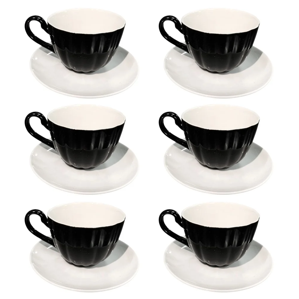 Set de 6 cesti + 6 farfurioare,opal, 200 ml, model alb si negru
