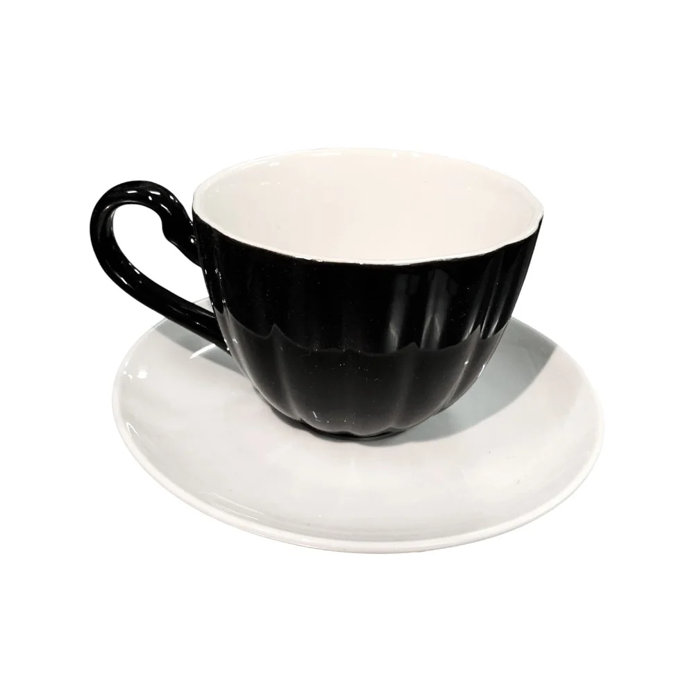 Set de 6 cesti + 6 farfurioare,opal, 200 ml, model alb si negru