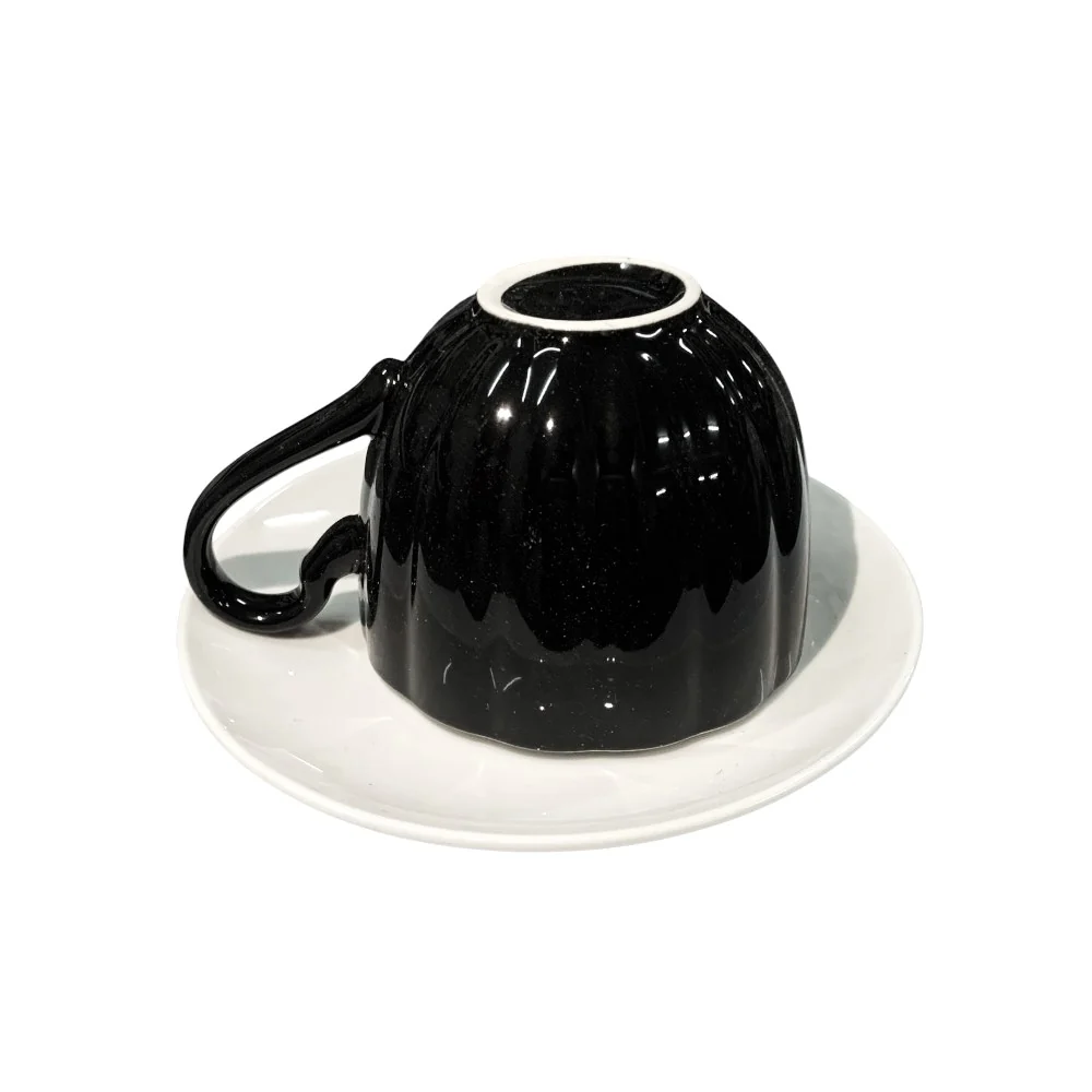 Set de 6 cesti + 6 farfurioare,opal, 200 ml, model alb si negru