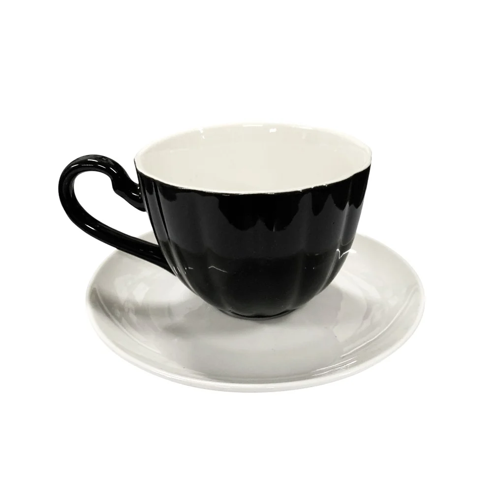 Set de 6 cesti + 6 farfurioare,opal, 200 ml, model alb si negru