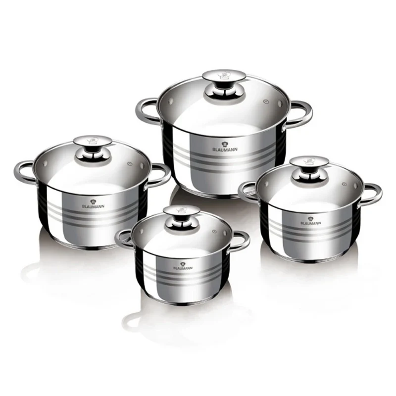 Set cratițe din inox Blaumann BL-3861 – 8 piese cu capace din sticlă (2.1L / 2.9L / 3.9L / 6.5L)