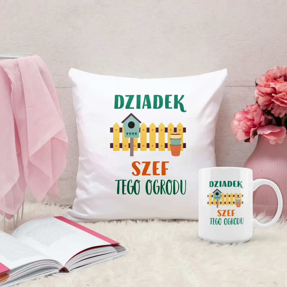 Set Cushion Mug Boss This Garden Cadou pentru Ziua Bunicilor