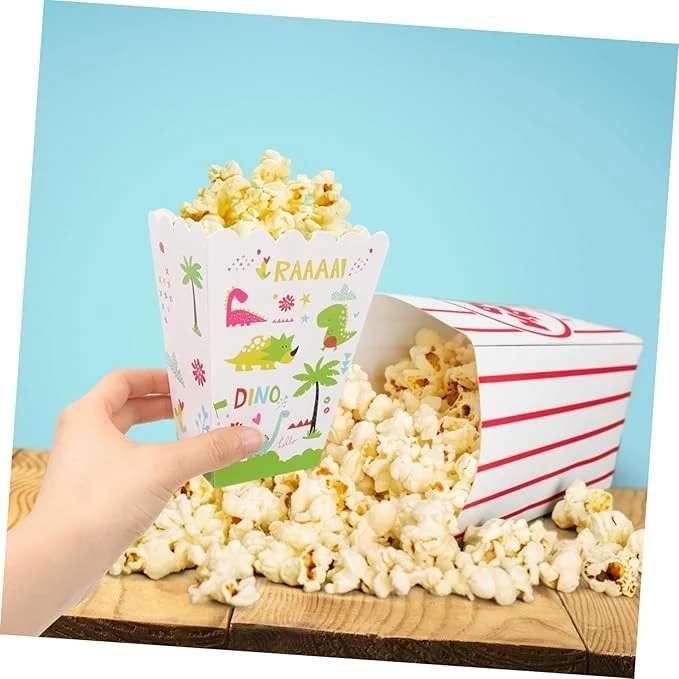 Set 6 Cutii de Popcorn, Vivimall, Colectia Dino Park, 9 x 13 cm, din Carton, Multicolor