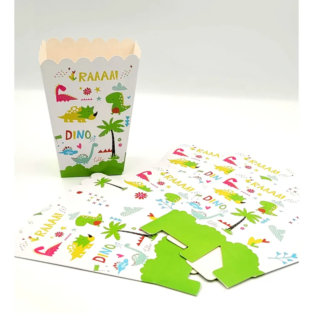 Set 6 Cutii de Popcorn, Vivimall, Colectia Dino Park, 9 x 13 cm, din Carton, Multicolor