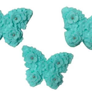 Set 3 Decoratiuni Comestibile Din Zahar Fluturi Bleu - Ideal Pentru Decorarea Torturilor Si Deserturilor