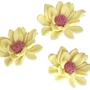 Set 3 Decoratiuni Comestibile Din Zahăr Flori Galbene - Decorațiuni Delicioase De 7 cm Pentru Torturi Si Prajituri