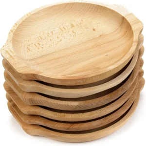 Set 6 farfurii din lemn cu forma rotunda , 22 cm