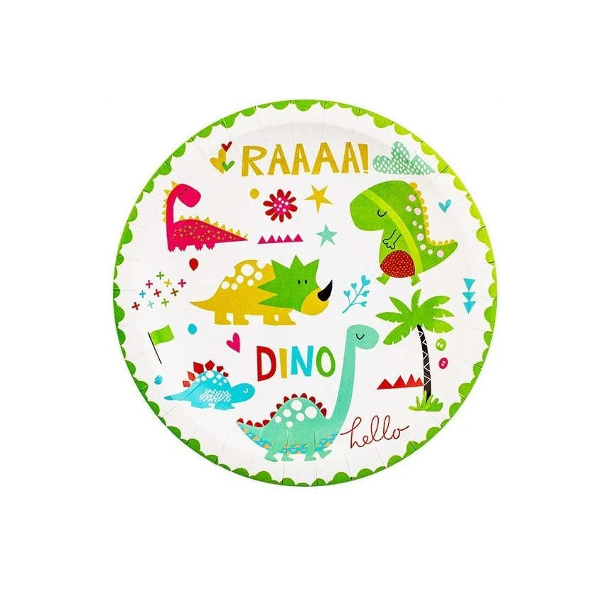 Set 10 Farfurii Petrecere, Vivimall, Colectia Dino Park, 23 cm Diametru, din Carton, Multicolor