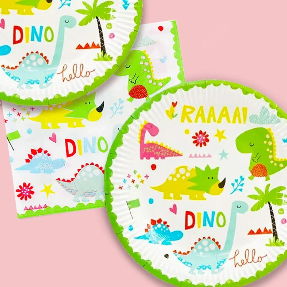 Set 10 Farfurii Petrecere, Vivimall, Colectia Dino Park, 23 cm Diametru, din Carton, Multicolor