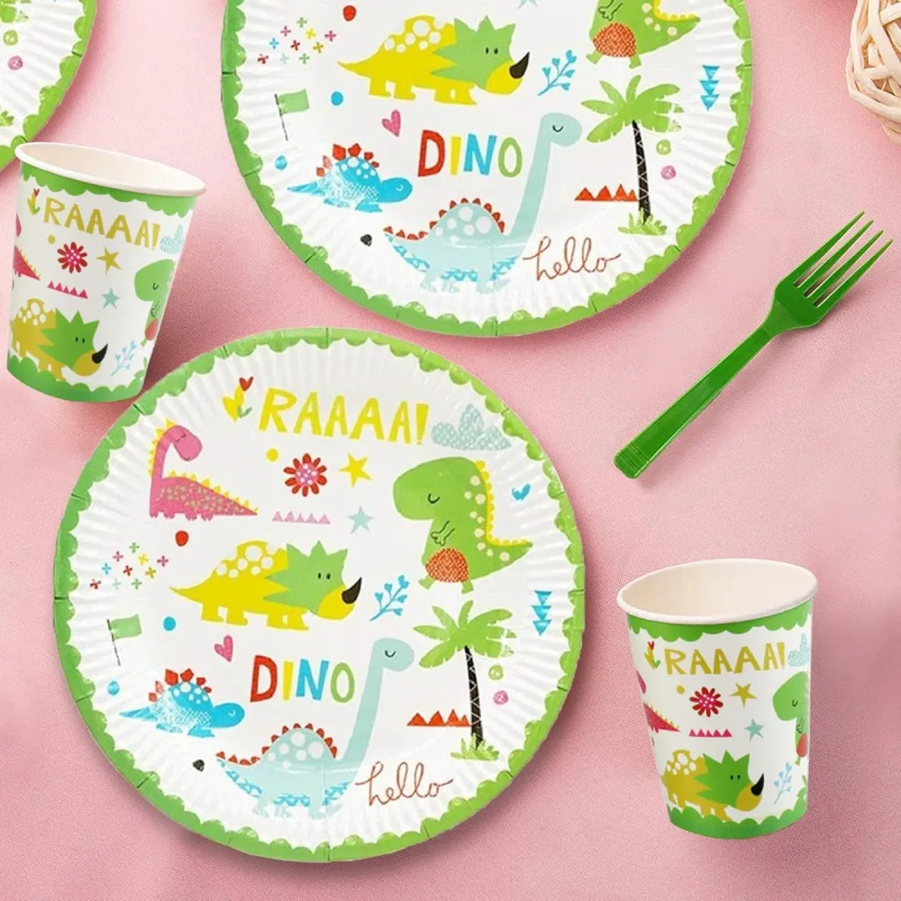 Set 10 Farfurii Petrecere, Vivimall, Colectia Dino Park, 23 cm Diametru, din Carton, Multicolor