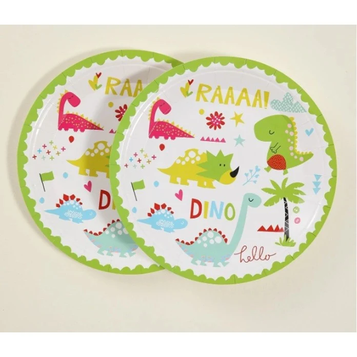 Set 10 Farfurii Petrecere, Vivimall, Colectia Dino Park, 23 cm Diametru, din Carton, Multicolor