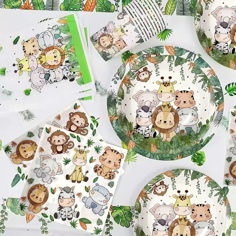 Set 10 Farfurii Unica Folosinta, Vivimall, Imprimeu Jungle, din Carton, 17 cm, Verde