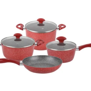 Set oală, caserolă și tigaie ZEPHYR Red Passion ZP 4418 E7, acoperire cu marmură, inducție, roșu