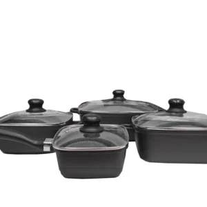Set de oale și caserole COOKSUN CS 4323-8, 8 piese, Pătrat, Finisaj marmorat, Negru