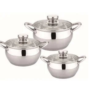Set de oale HAUS ROLAND, HR-113-1, 3 bucăți, cu capac, ф18, 20, 24cm, oțel inoxidabil oglindă