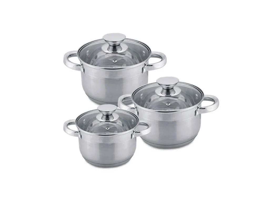 Set de oale HAUS ROLAND, HR-131-2, 3 bucăți, cu capac, ф18, 20, 22cm, oțel inoxidabil, mat