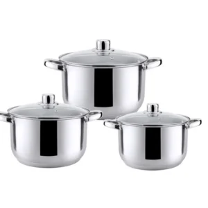 Set de oale HAUS ROLAND, HR-148-2, 3 bucăți, cu capac, ф22, 24, 26cm, oțel inoxidabil