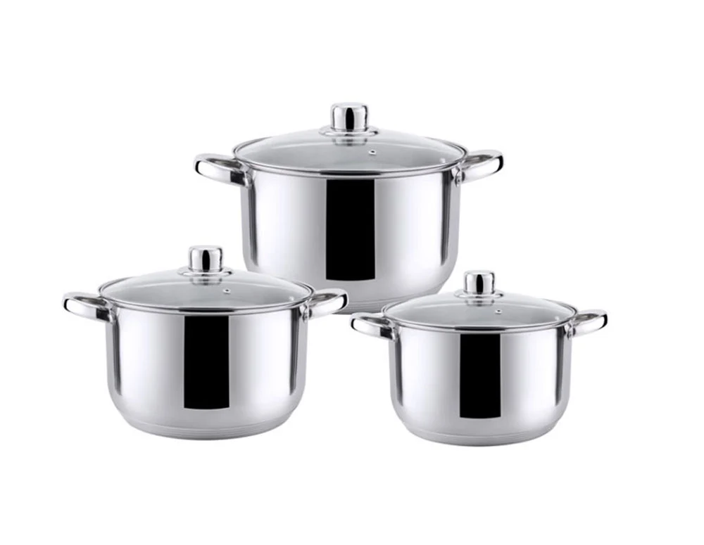 Set de oale HAUS ROLAND, HR-148-3, 3 bucăți, cu capac, ф24, 26, 28cm, oțel inoxidabil