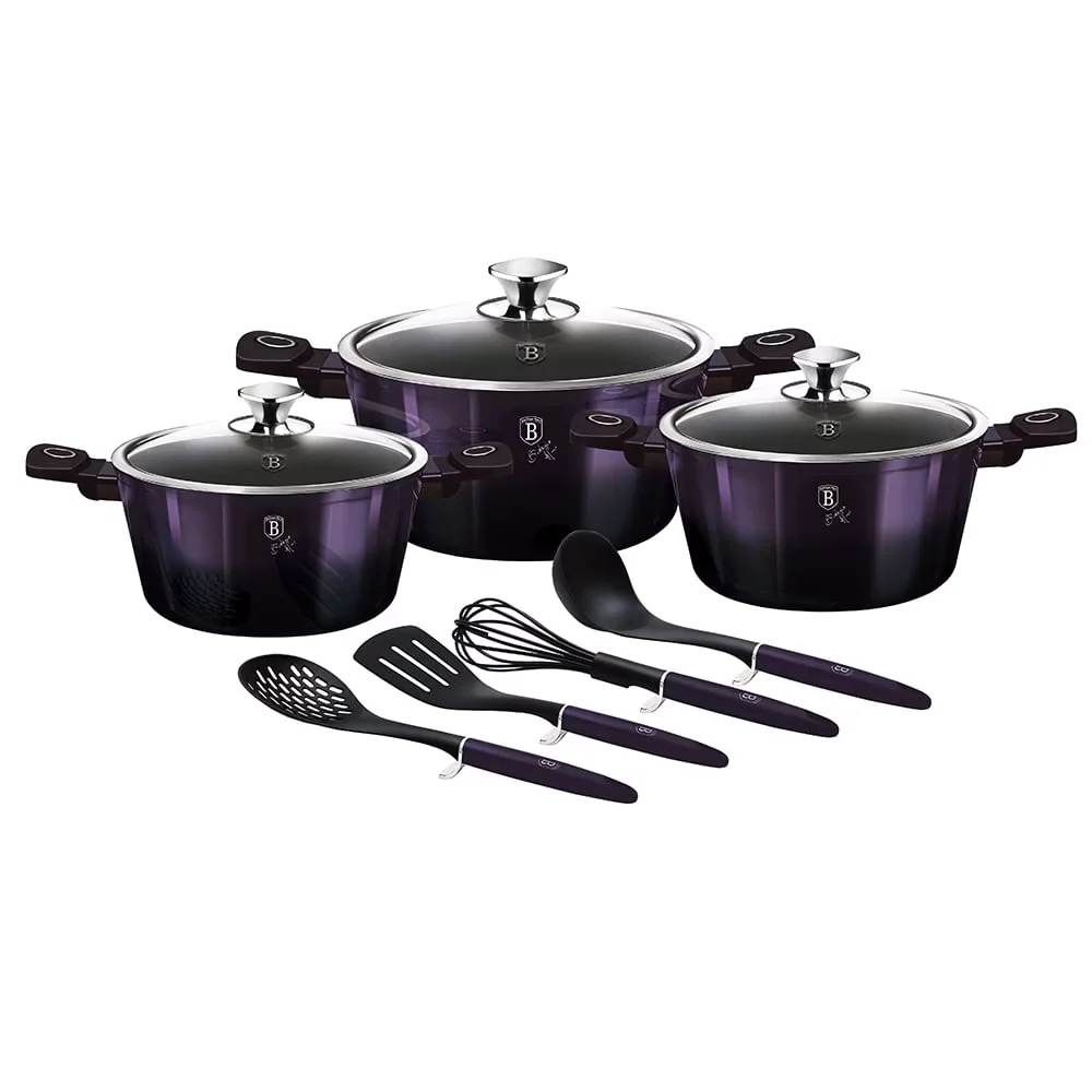 Set oale marmorate cu capace 10 piese Berlinger Haus BH-7141, Purple Eclipse Collection