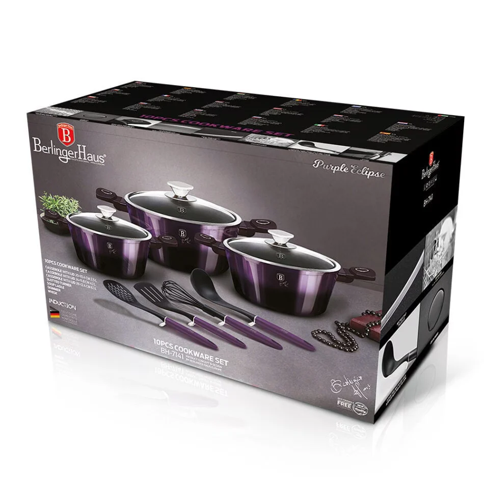 Set oale marmorate cu capace 10 piese Berlinger Haus BH-7141, Purple Eclipse Collection