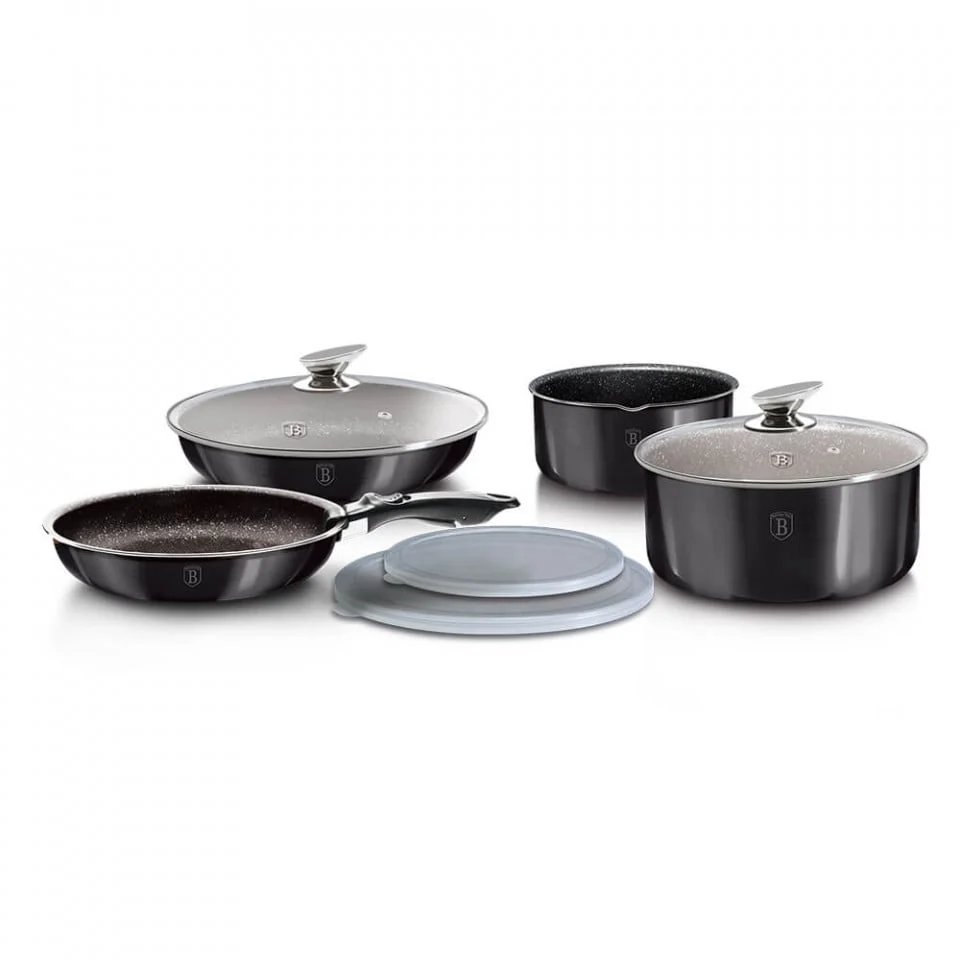 Set Oale și Tigăi Marmorate cu Mâner Detașabil, 9 Piese Berlinger Haus, Gri – Gătit Profesional, Design Elegant, Performan...