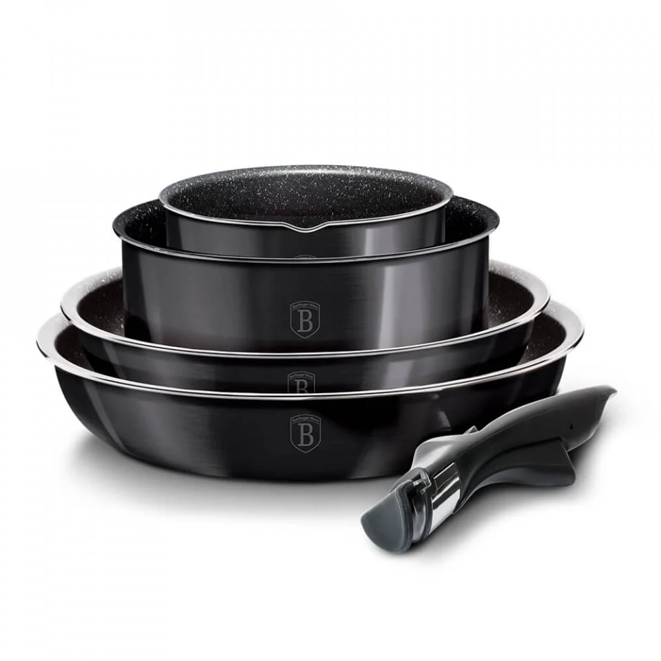 Set Oale și Tigăi Marmorate cu Mâner Detașabil, 9 Piese Berlinger Haus, Gri – Gătit Profesional, Design Elegant, Performan...