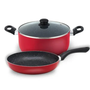 Set oale și tigăi SAPIR SP 1318 P3, 3 piese, 24 cm, Finisaj marmorat, Roșu