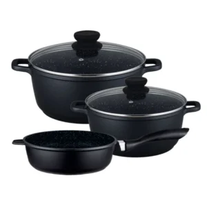 Set de oale și tigăi ZEPHYR ZP 4318 M5, 5 piese, Finisaj marmorat, Inducție, Negru
