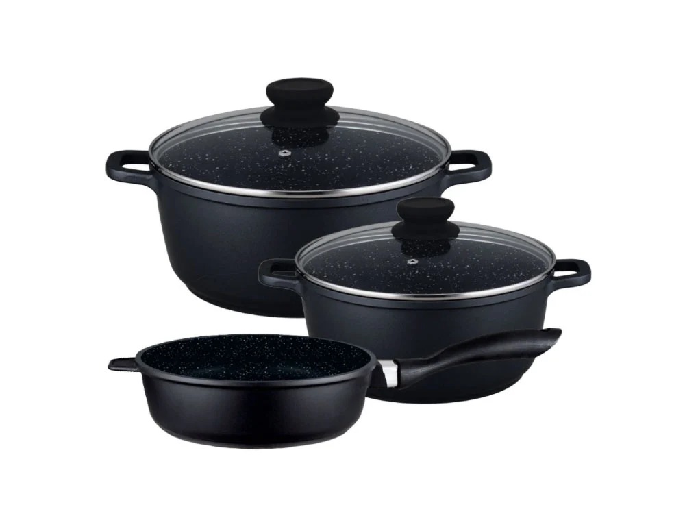Set de oale și tigăi ZEPHYR ZP 4318 M5, 5 piese, Finisaj marmorat, Inducție, Negru