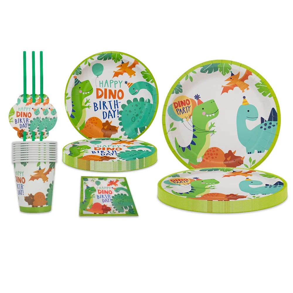 Set 10 Pahare de Carton Happy Birthday, Vivimall, Model Dinozauri, Tematica Aniversare, 7.5x8.5 cm, 200 mL, Multicolor