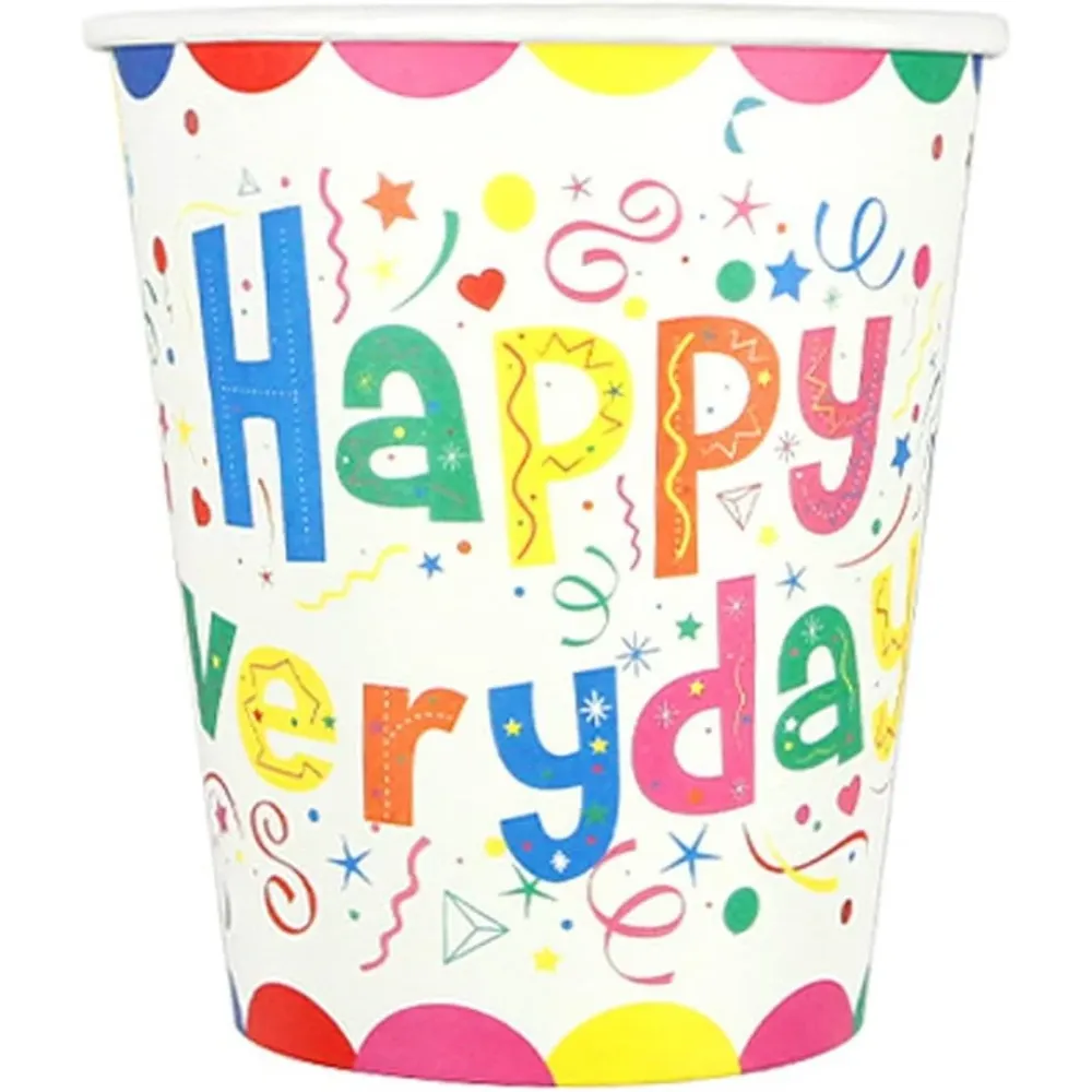 Set 10 Pahare de Carton, Vivimall, Model Happy Everyday, 13 x 7 x 5 cm, Multicolor